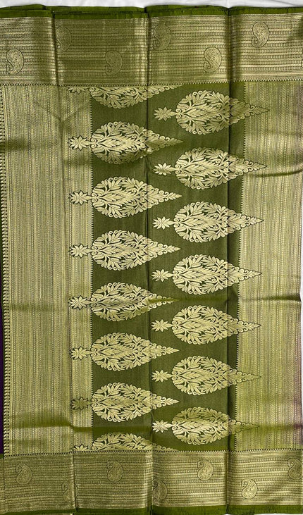 Royal Purple Semi Kanjivaram Silk Saree with Green Zari Border|S13_4