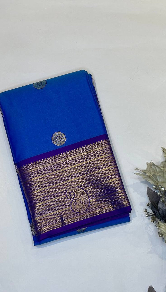 Royal Blue Semi Kanjivaram Silk Saree with Purple Zari Border|S13_1