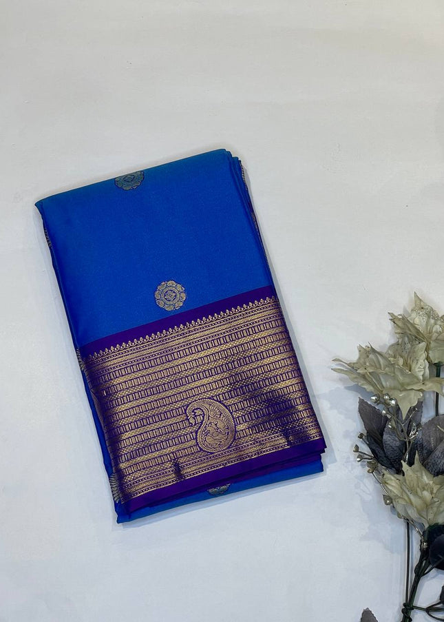 Royal Blue Semi Kanjivaram Silk Saree with Purple Zari Border|S13_1