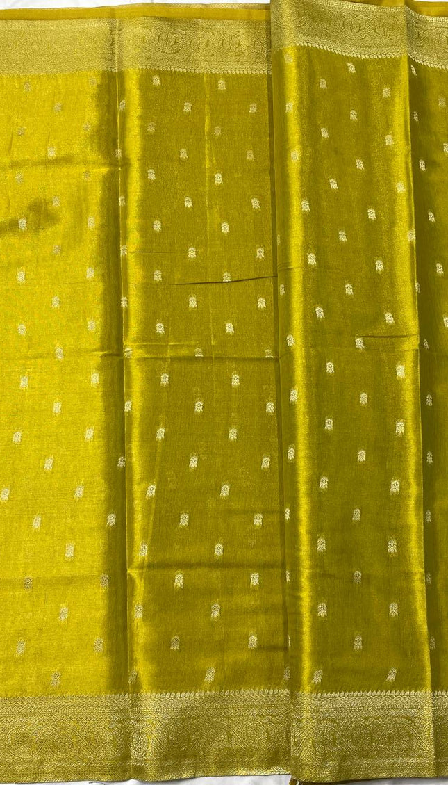 Mustard Gold Designer Organza Tissue Silk Saree with Woven Buti & Rich Border |DS27_7