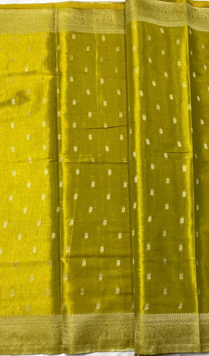 Mustard Gold Designer Organza Tissue Silk Saree with Woven Buti & Rich Border |DS27_7