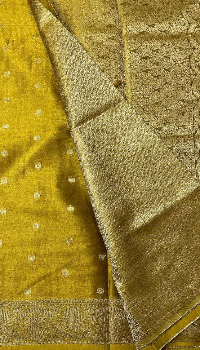 Golden Organza Tissue Silk Saree with Woven Border & Blouse |DS27_8