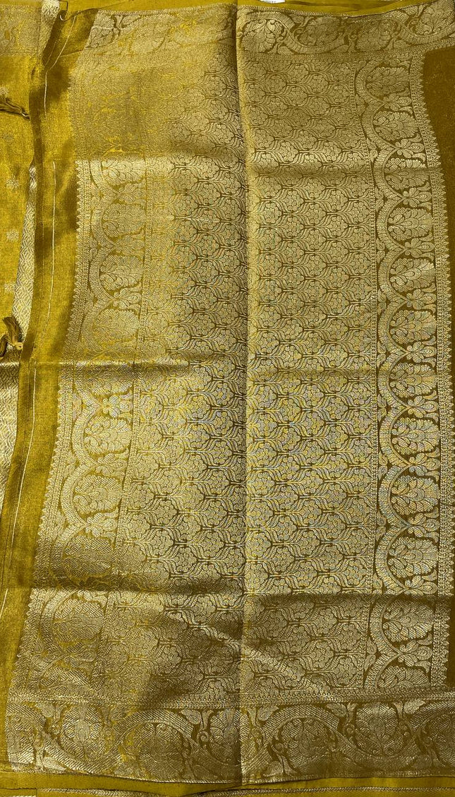 Mustard Gold Designer Organza Tissue Silk Saree with Woven Buti & Rich Border |DS27_7