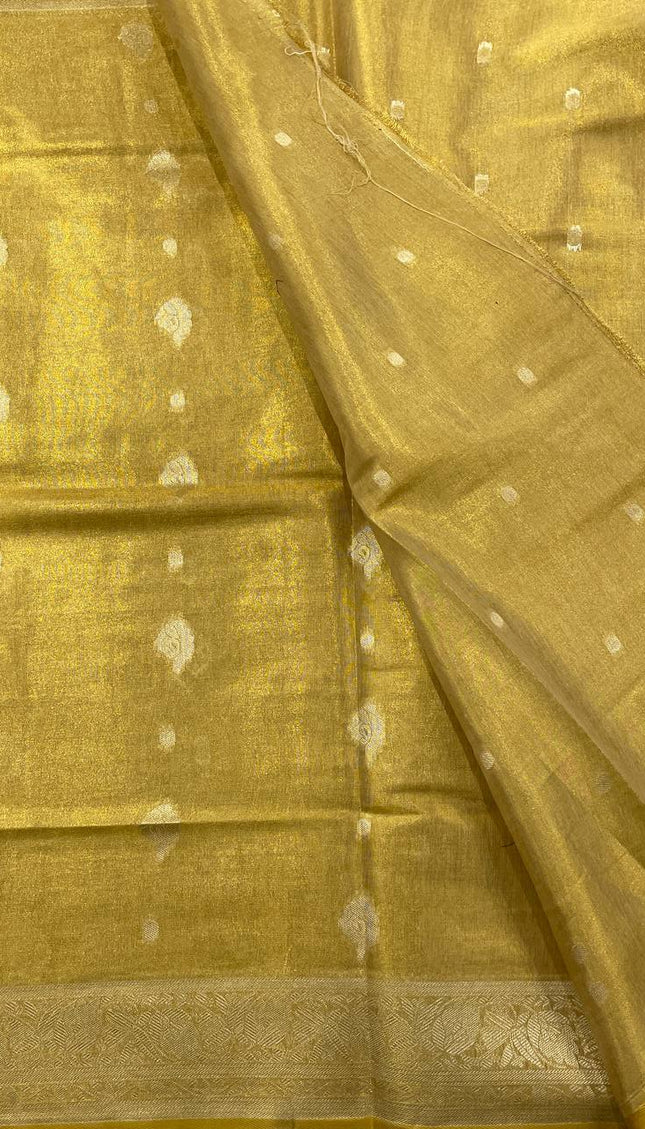 Antique Gold Designer Organza Tissue Silk Saree with Rich Zari Border & Blouse |DS27_3
