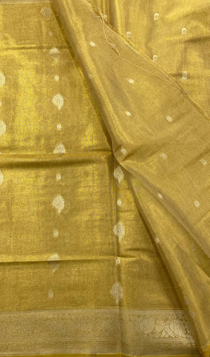 Antique Gold Designer Organza Tissue Silk Saree with Rich Zari Border & Blouse |DS27_3