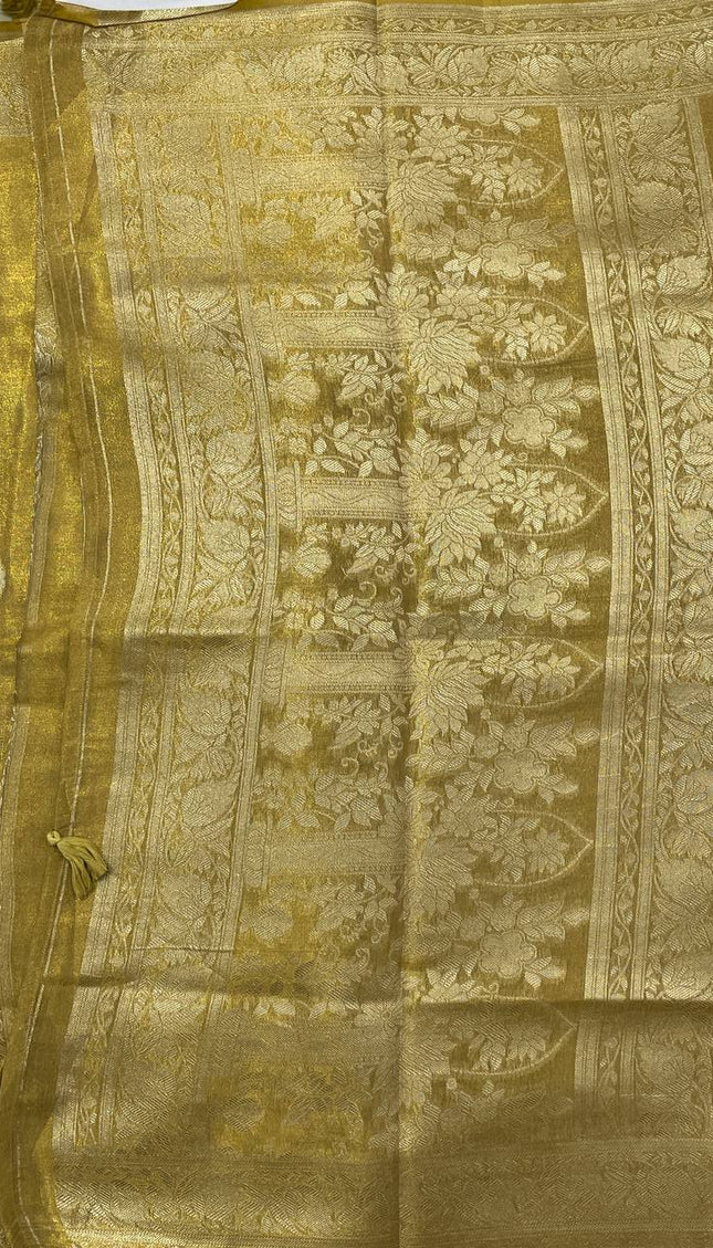 Antique Gold Designer Organza Tissue Silk Saree with Rich Zari Border & Blouse |DS27_3
