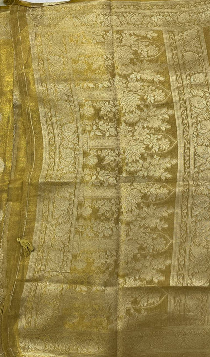 Antique Gold Designer Organza Tissue Silk Saree with Rich Zari Border & Blouse |DS27_3