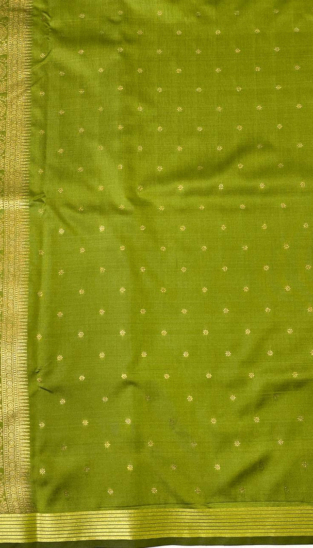 Navy Blue Semi Kanchipuram Silk Saree with Olive Green Zari Border|S4_4