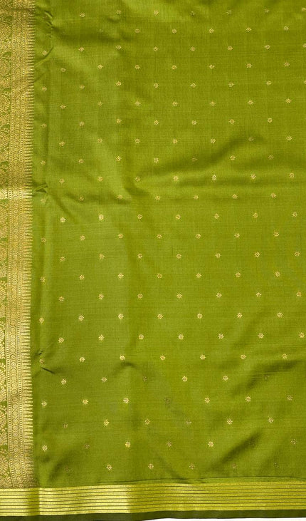Navy Blue Semi Kanchipuram Silk Saree with Olive Green Zari Border|S4_4