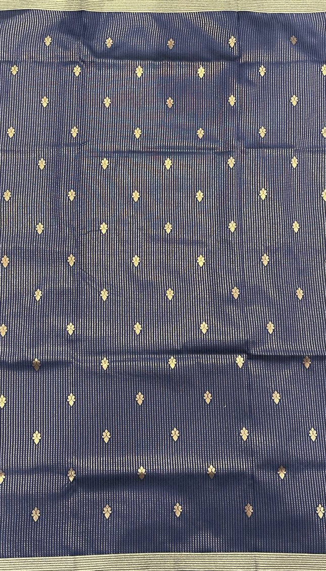 Navy Blue Semi Kanchipuram Silk Saree with Olive Green Zari Border|S4_4