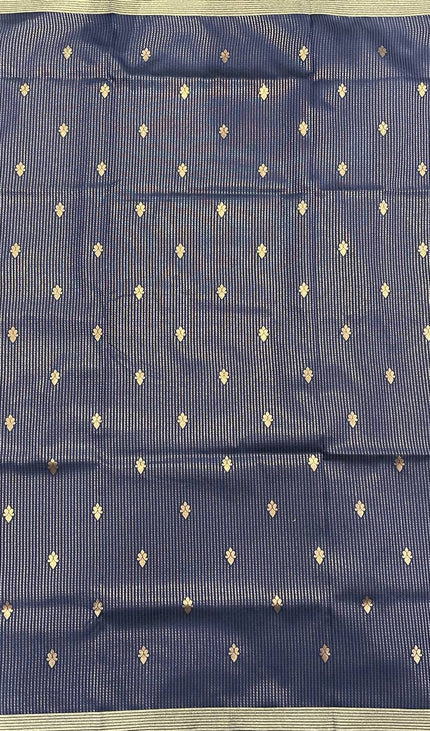 Navy Blue Semi Kanchipuram Silk Saree with Olive Green Zari Border|S4_4