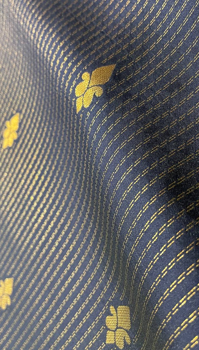 Navy Blue Semi Kanchipuram Silk Saree with Olive Green Zari Border|S4_4