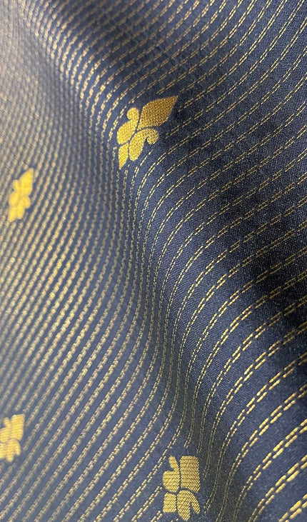Navy Blue Semi Kanchipuram Silk Saree with Olive Green Zari Border|S4_4