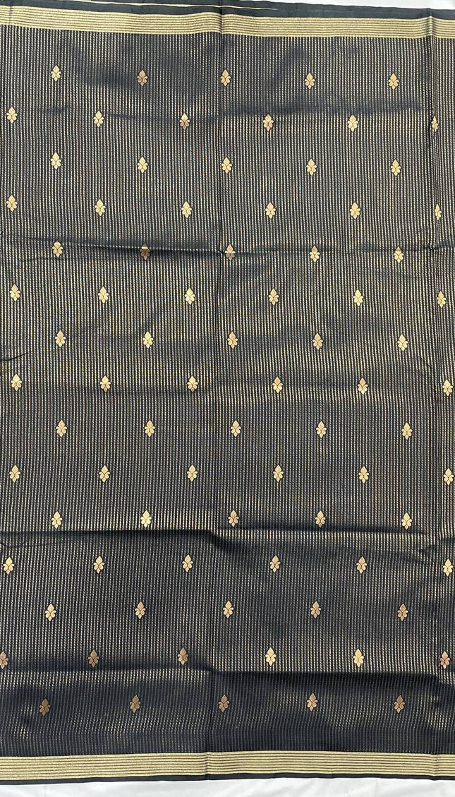Classic Black Semi Kanchipuram Saree with Rich Zari Border|S4_6