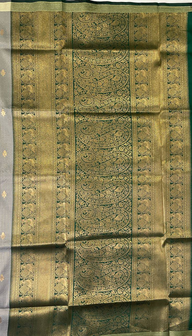 Grey Semi Kanchipuram Silk Saree with Rani Pink Zari Border|S4_10