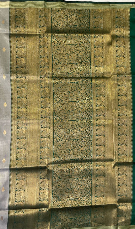 Grey Semi Kanchipuram Silk Saree with Rani Pink Zari Border|S4_10