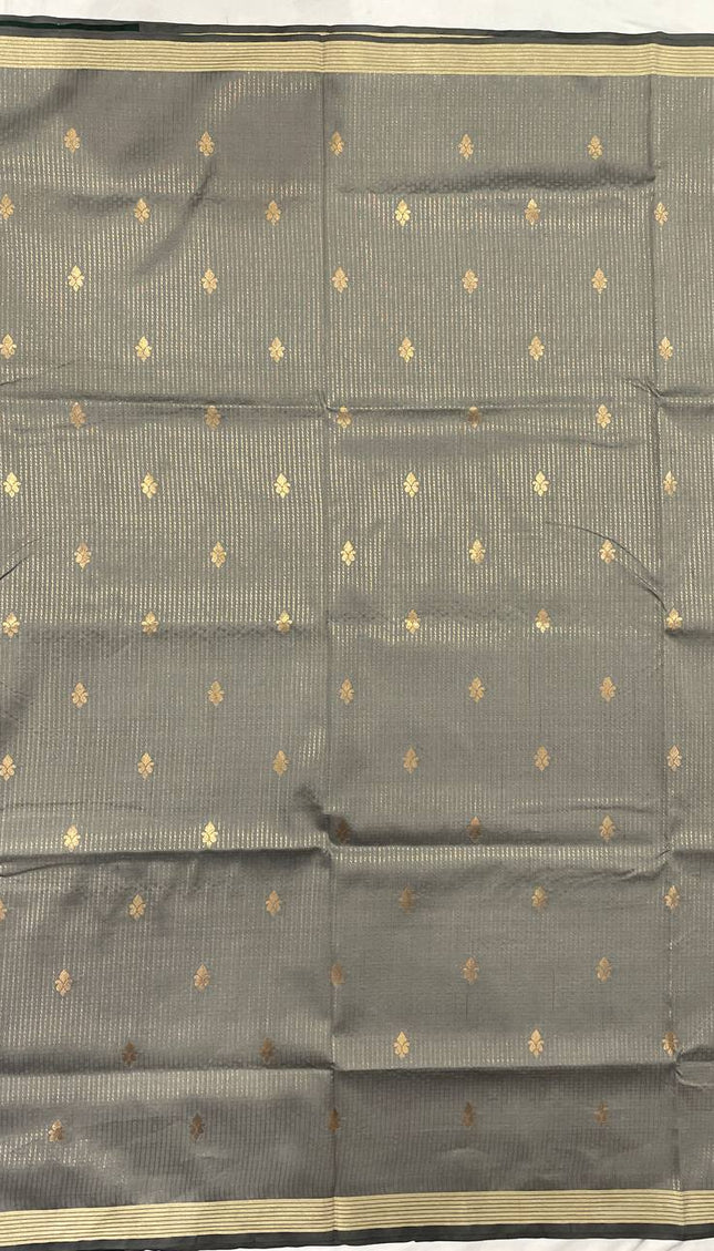 Grey Semi Kanchipuram Silk Saree with Rani Pink Zari Border|S4_10