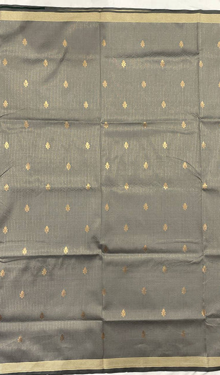 Grey Semi Kanchipuram Silk Saree with Rani Pink Zari Border|S4_10