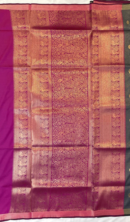 Dark Grey Semi Kanchipuram Silk Saree with Rani Pink Zari Border|S4_8