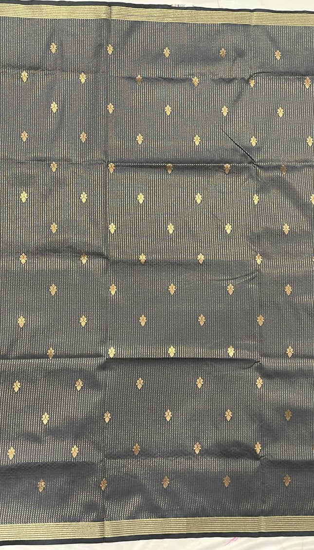 Dark Grey Semi Kanchipuram Silk Saree with Rani Pink Zari Border|S4_8