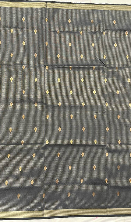 Dark Grey Semi Kanchipuram Silk Saree with Rani Pink Zari Border|S4_8