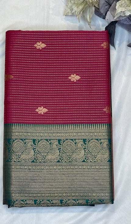 Beautiful Pink Semi Kanchipuram Saree with Rich Zari Border|S4_2