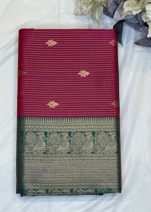 Beautiful Pink Semi Kanchipuram Saree with Rich Zari Border|S4_2
