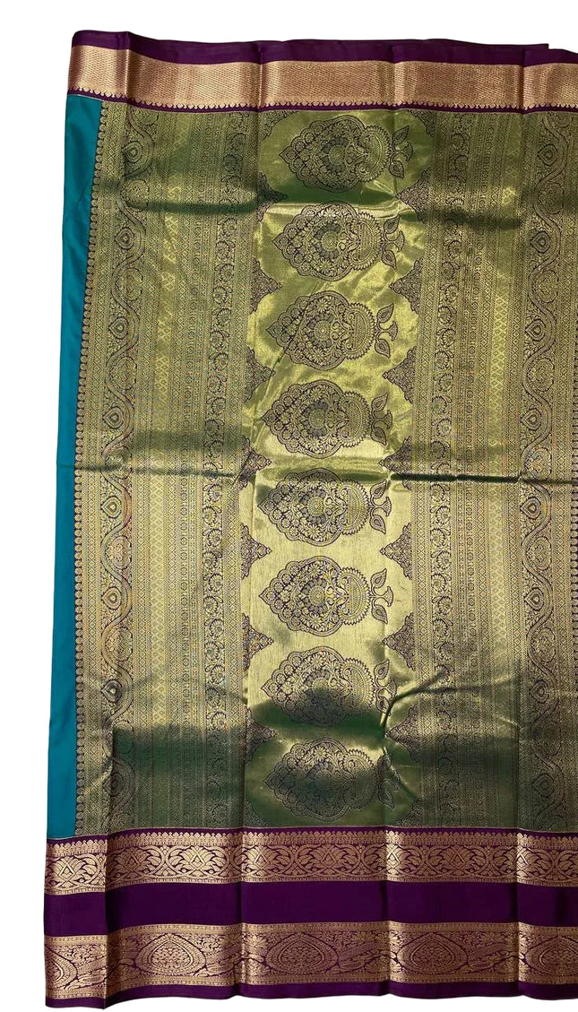 Rama Green Kanchipuram Silk Saree with Purple Border |S2_2