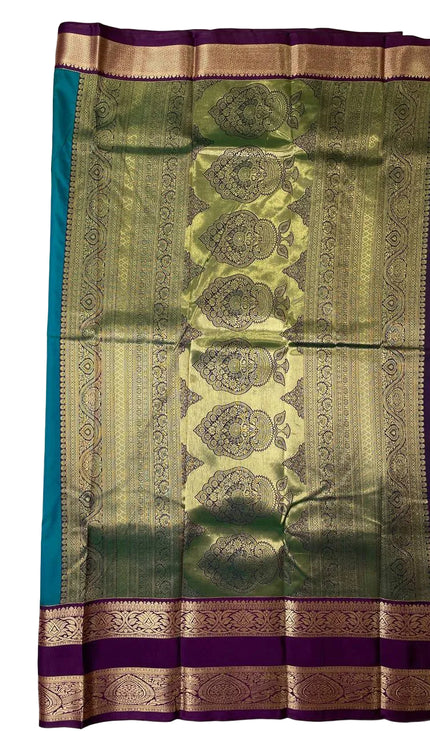 Rama Green Kanchipuram Silk Saree with Purple Border |S2_2