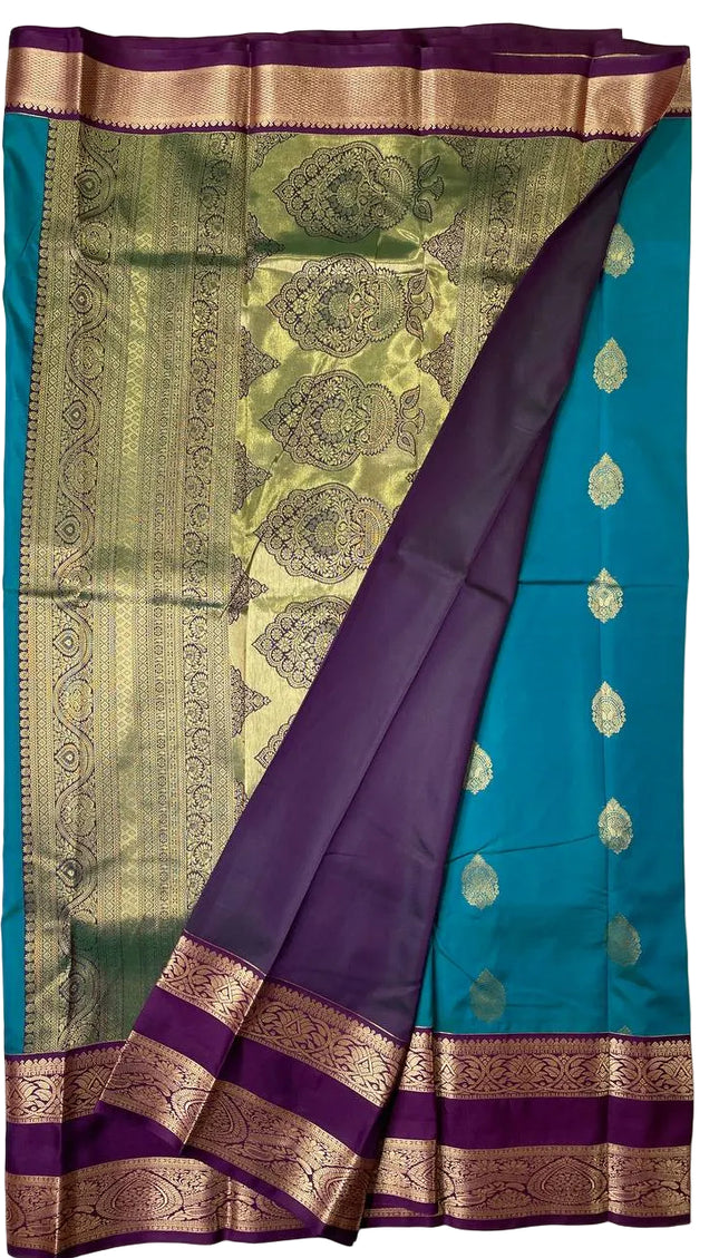 Rama Green Kanchipuram Silk Saree with Purple Border |S2_2