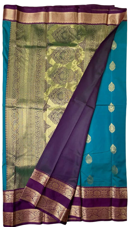 Rama Green Kanchipuram Silk Saree with Purple Border |S2_2