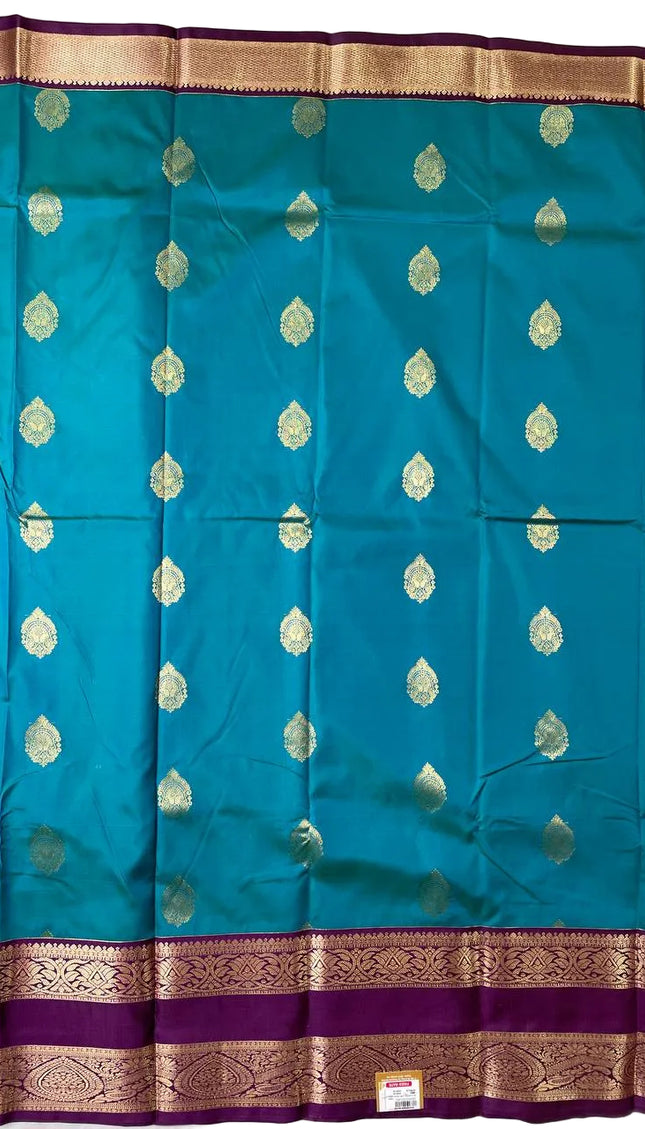 Rama Green Kanchipuram Silk Saree with Purple Border |S2_2