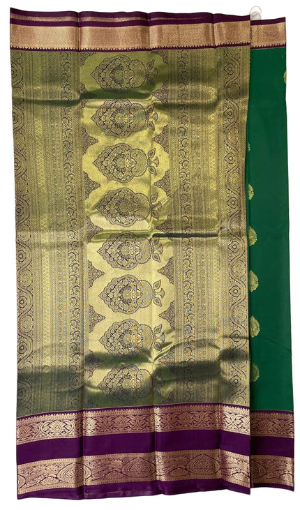 Emerald Green & Purple Kanchipuram Silk Saree with Gold Zari Border|S2_1
