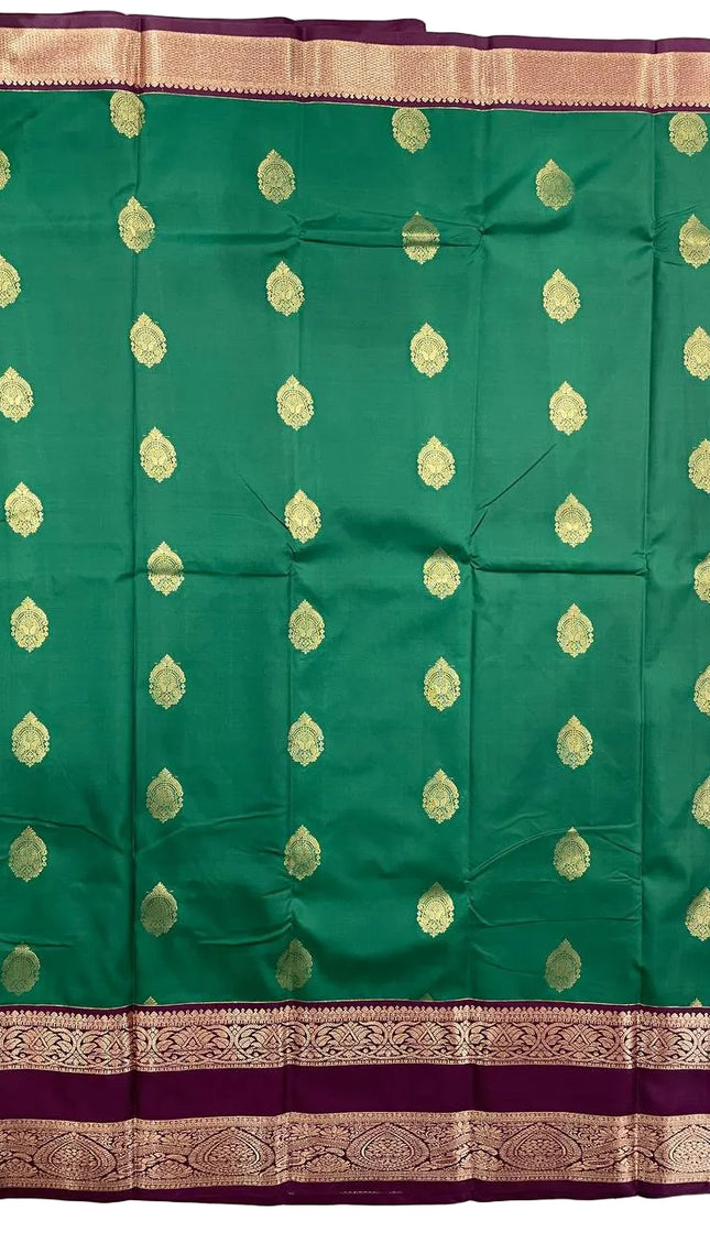 Emerald Green & Purple Kanchipuram Silk Saree with Gold Zari Border|S2_1