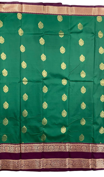 Emerald Green & Purple Kanchipuram Silk Saree with Gold Zari Border|S2_1