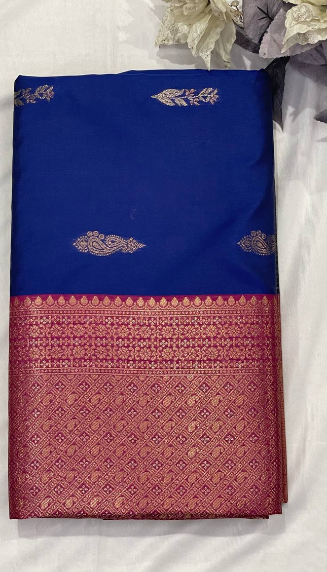 Royal Blue Soft Silk Saree with Rich Pink Zari Border|S3_1