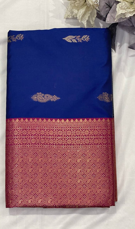 Royal Blue Soft Silk Saree with Rich Pink Zari Border|S3_1
