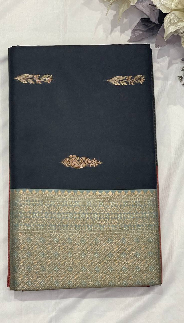 Black Soft Silk Saree with Antique Gold Zari Border| S3-4