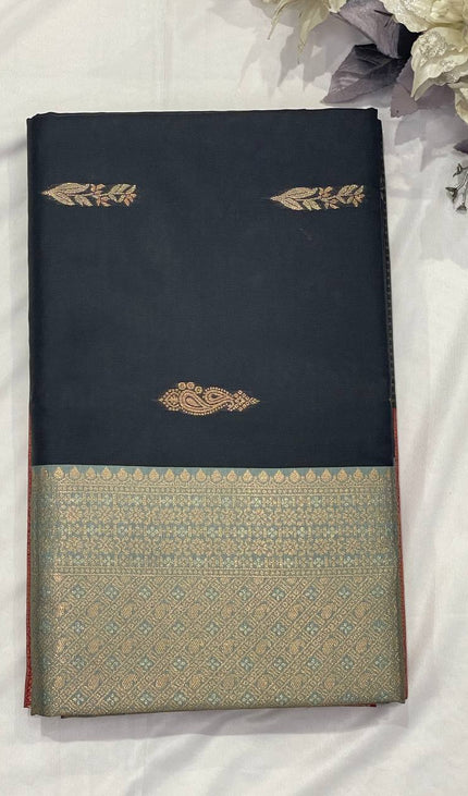 Black Soft Silk Saree with Antique Gold Zari Border| S3-4