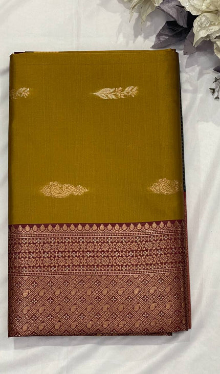 Mustard Yellow Soft Silk Saree with Maroon Zari Border|S3_6