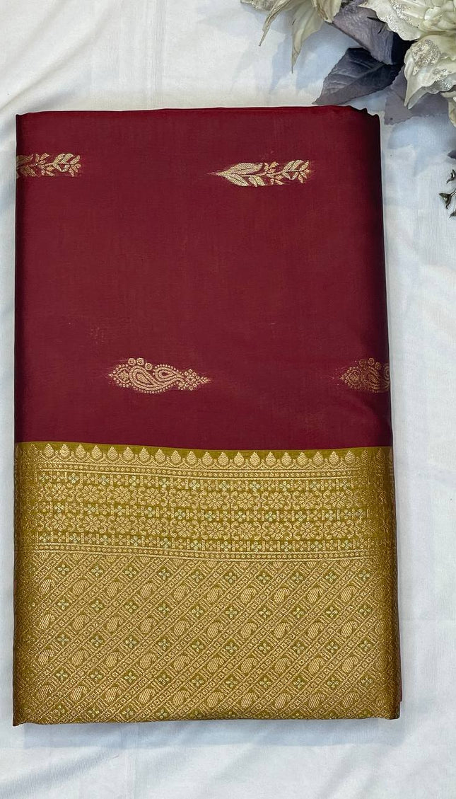 Deep Red Soft Silk Saree with Classic Gold Zari Border|S3_10