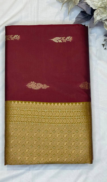Deep Red Soft Silk Saree with Classic Gold Zari Border|S3_10