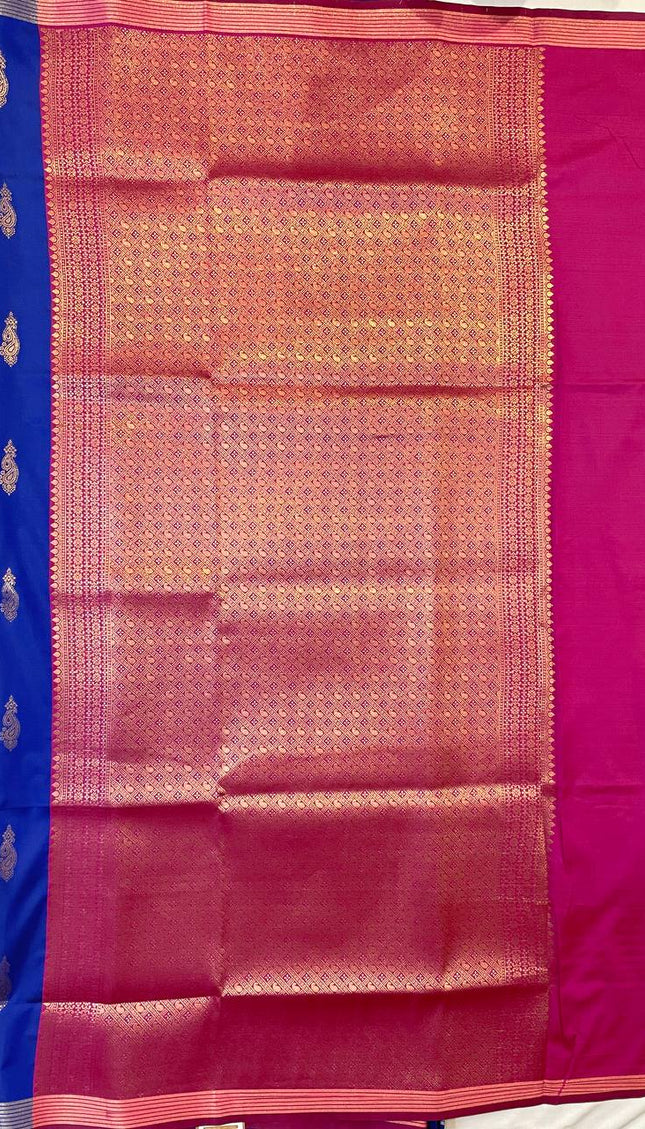 Royal Blue Soft Silk Saree with Rich Pink Zari Border|S3_1