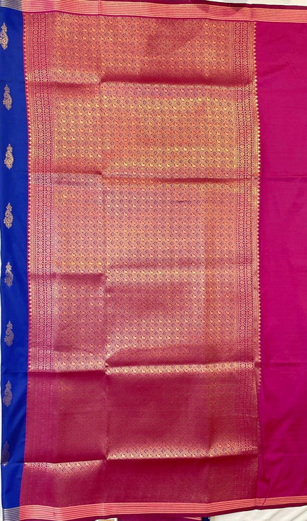 Royal Blue Soft Silk Saree with Rich Pink Zari Border|S3_1