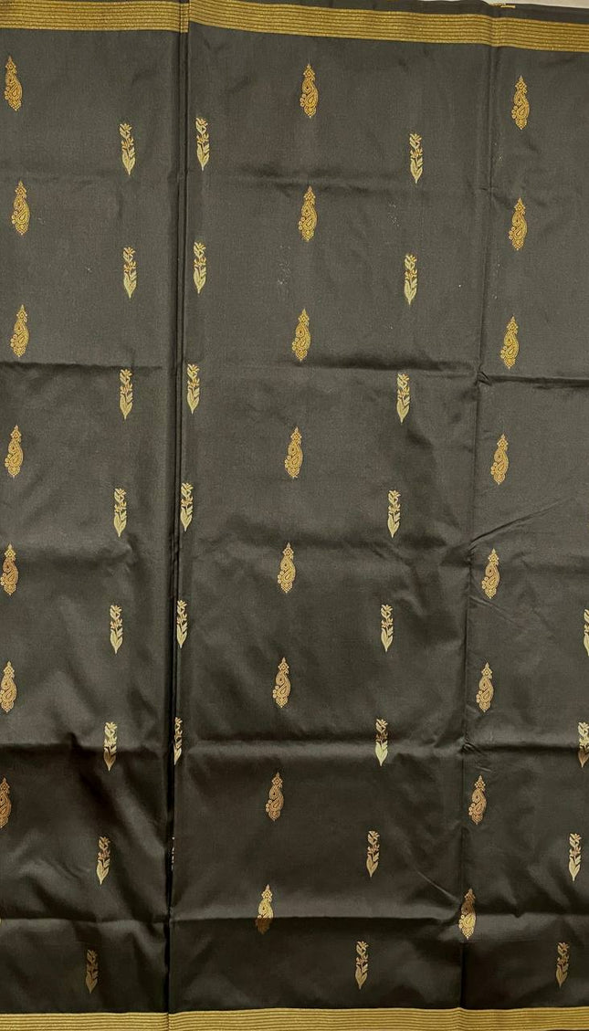 Black Soft Silk Saree with Antique Gold Zari Border| S3-4