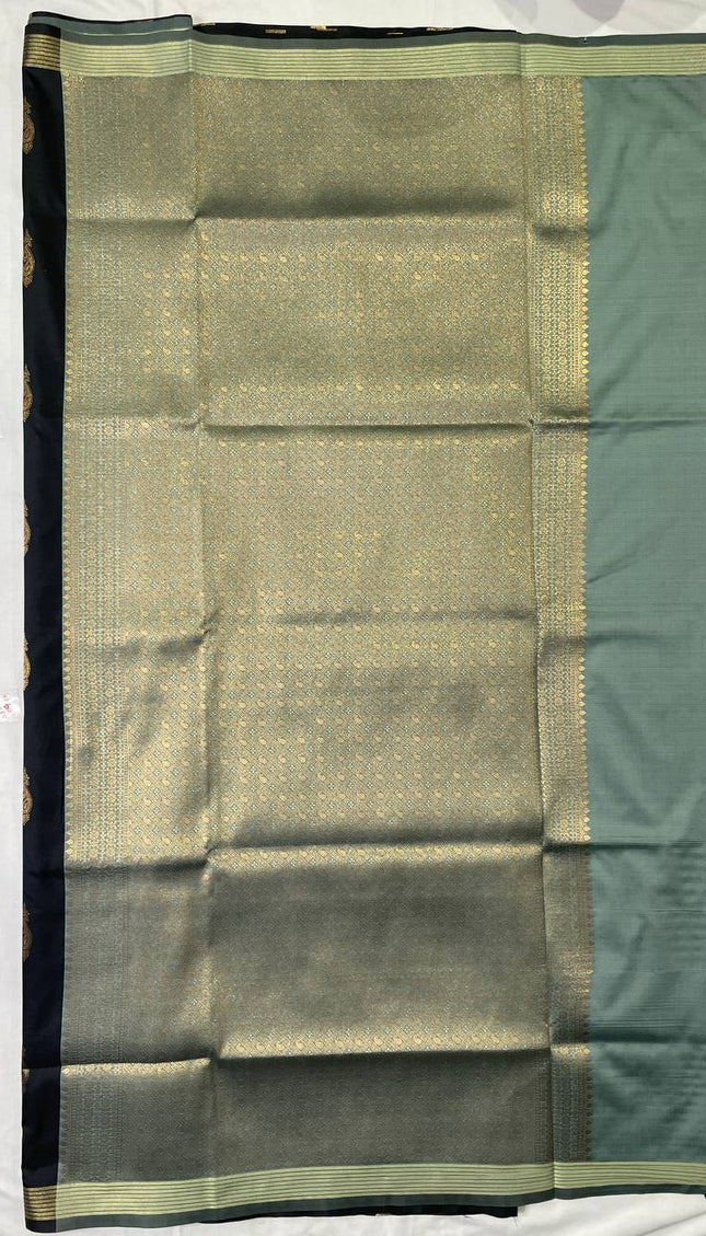Black Soft Silk Saree with Antique Gold Zari Border| S3-4