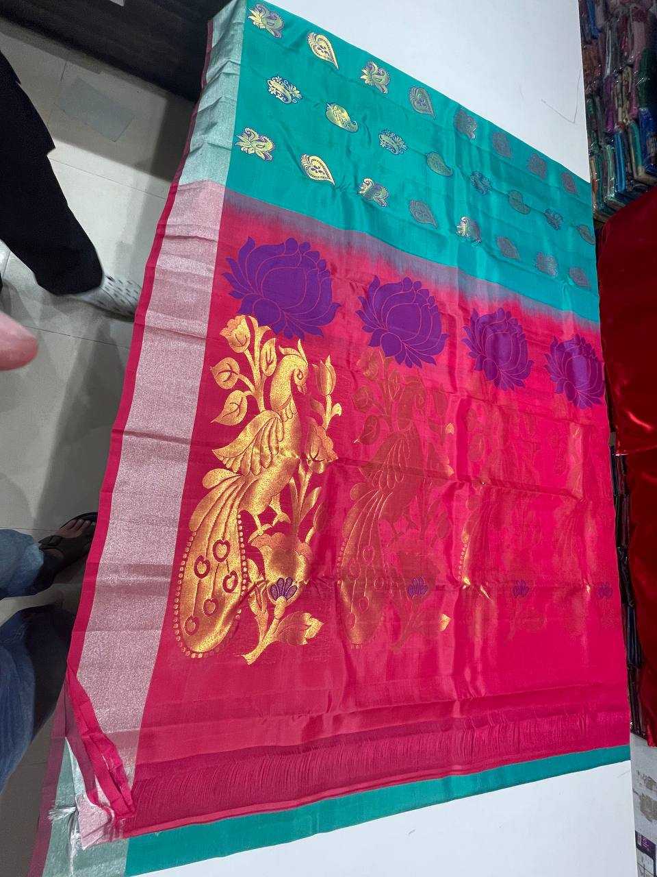 Rama green Woven Kanjivaram Saree|AS-0054