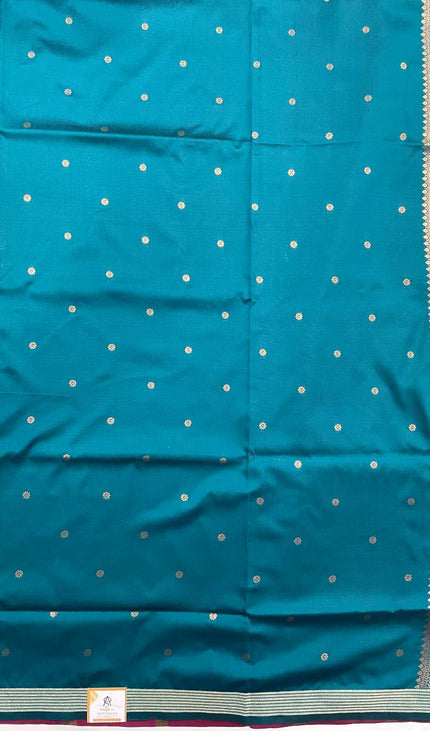 Rani Pink Soft Silk Saree with Teal Zari Border|S3_5