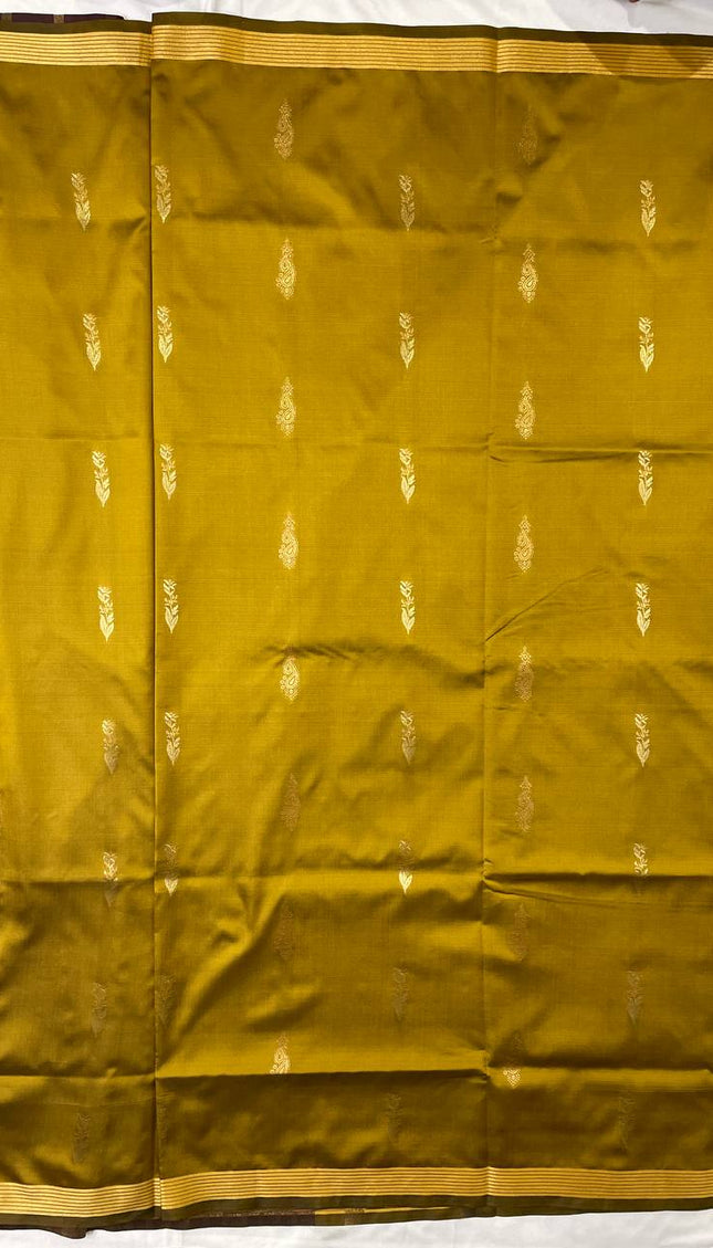 Mustard Yellow Soft Silk Saree with Maroon Zari Border|S3_6