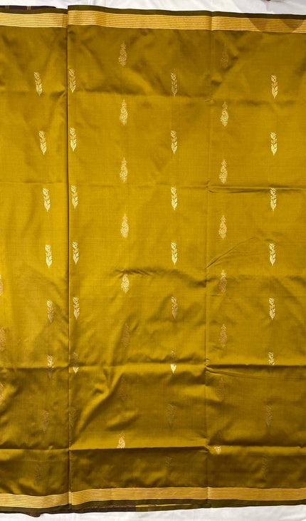 Mustard Yellow Soft Silk Saree with Maroon Zari Border|S3_6